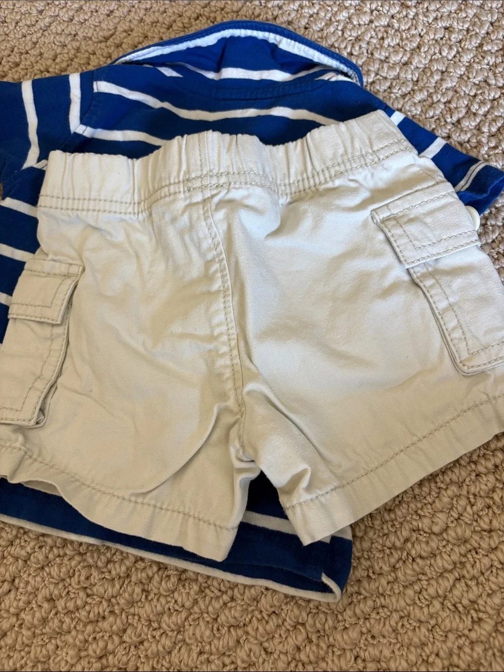 Baby Matching Set - Striped Polo with Tan Cargo Shorts 12 months - Picture 5 of 5